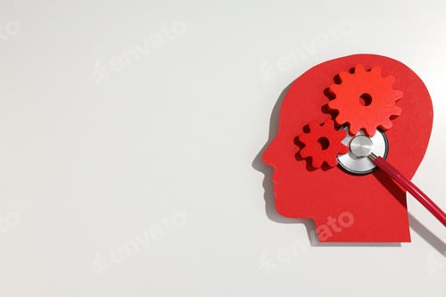Preview: Epilepsy day concept, human paper head with stethoscope