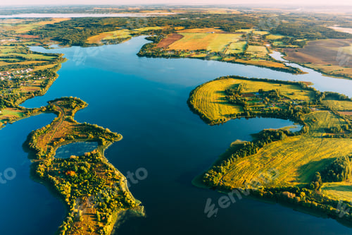 Preview: Braslaw Or Braslau, Vitebsk Voblast, Belarus. Aerial View Of Nedrava Lake, Green Forest And Meadow