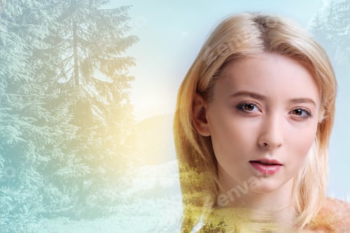 Preview: Beautiful Young Woman Looking Softly In Front Of Herself