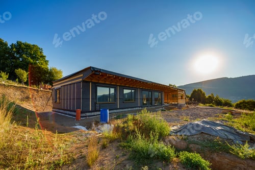 Preview: Unfinished construction of ecological renewable low energy sustainable wooden eco house in the
