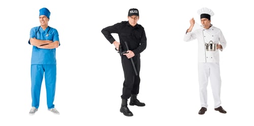 Preview: Set of male professions policeman, chef and doctor isolated on white