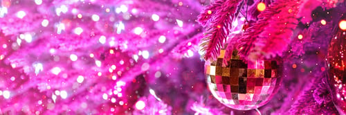 Preview: Magical winter new year background with ball on Christmas tree and lights