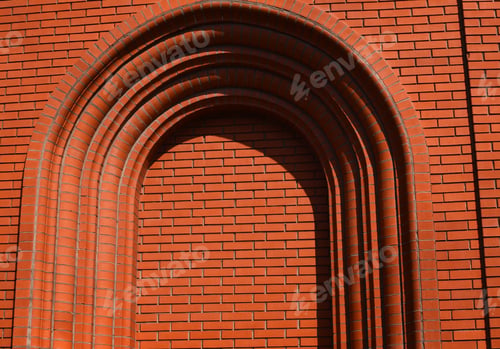Preview: Arch red brick wall. arch texture background