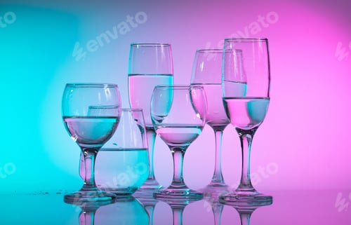 Preview: Wine glasses with neon multicolor light