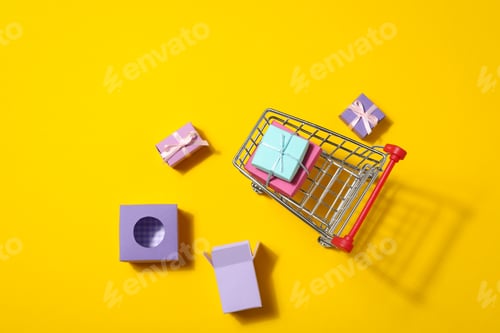 Preview: Concept of shopping, Black friday and discounts, top view