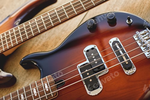 Preview: Parts of Electric guitar. Close up view of electric guitar body with volume and tone controls