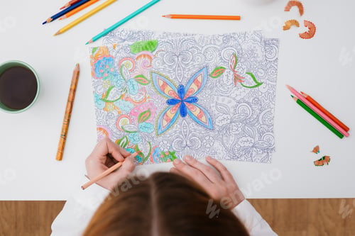 Preview: Adult coloring anti stress page or coloring book, self care