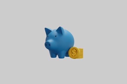 Preview: Blue piggy bank with coins