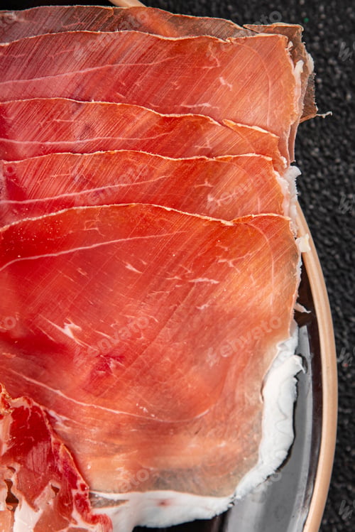 Preview: Jamon meat iberico or serrano snack aperitif fresh tasty food dish gourmet food background