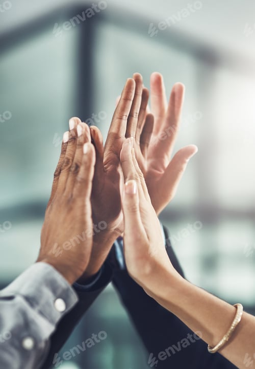Team High Five for Business Success Celebration
