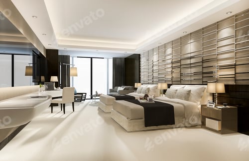 Preview: 3d rendering luxury classic modern bedroom suite in hotel with king size bed