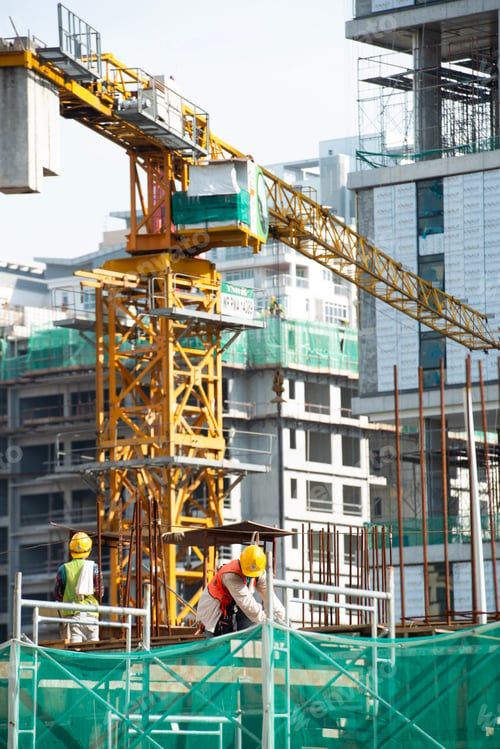 Preview: Construction workers fabricating steel reinforcement bar at the construction site