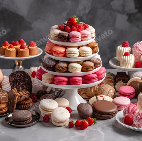 Preview: macaroon cookies on the holiday table, candy bar