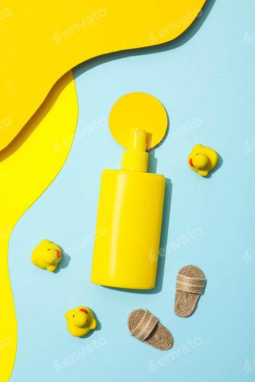 Preview: Concept of summer skin care accessories, top view