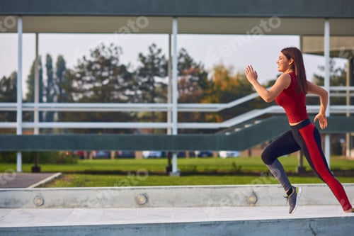 Preview: Young Woman Exercising / Running In Urban Park.