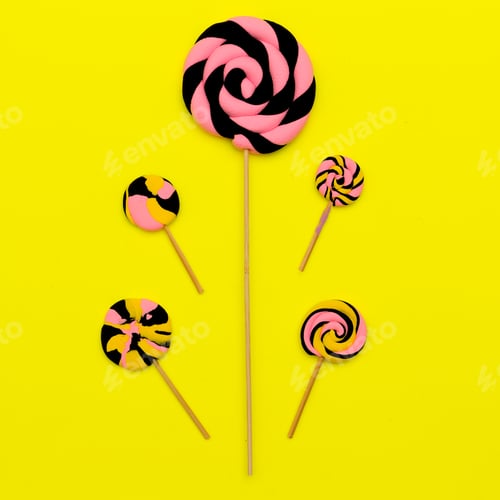 Preview: Candy Lolipop mix. Sweet art. Flatlay Design