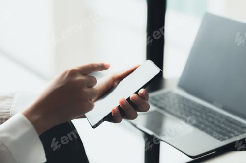 Preview: Asian woman using mobile phone, she surfs internet and social media on smartphone.