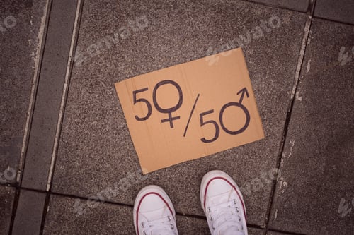 Preview: Equality Concept on Sidewalk with Shoes, 50/50