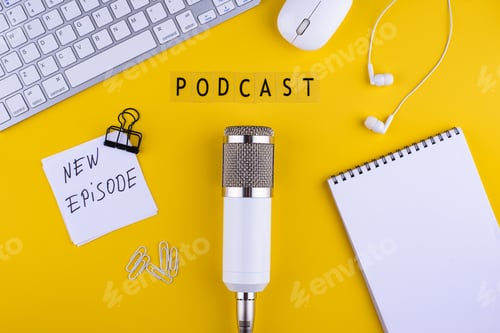 Preview: Podcast new episode concept with microphone