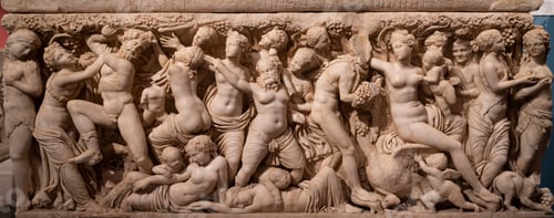 Preview: detail of statue basorelief on ancient sarcophagus
