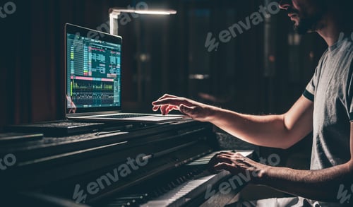 Preview: Man Composing Music on Piano Using Computer