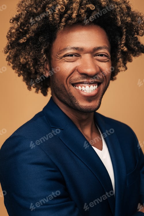 Preview: Happy black businessman looking at camera and smiling