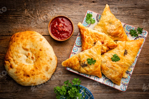 Preview: Samsa or samosas with meat