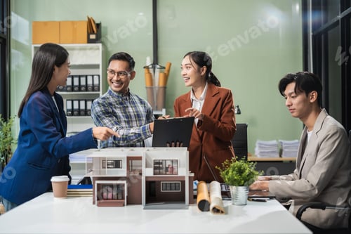 Preview: Engineer Teamwork Meeting, Drawing working on blueprint meeting for project