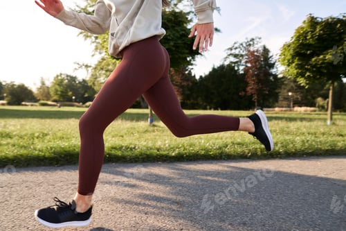 Preview: Close up of unrecognizable woman jogging in the park