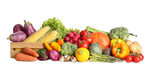Preview: Pile of different fresh vegetables on white background