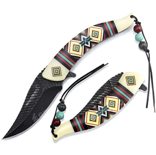 Preview: Decorative knife with patterned handle and beaded lanyard