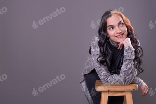 Preview: Beautiful woman with hands on face. Copy Space