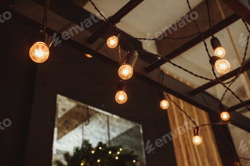 Preview: retro bulb hanging decoration for design purpose.Garland of Edison bulbs hanging on laces.garlands
