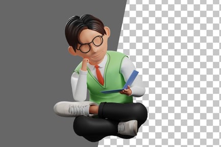 Preview: School Uniform Male Reading a Book 3D Illustration
