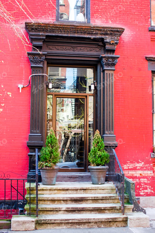 Preview: West Village at New York Manhattan. Old red houses in New York city