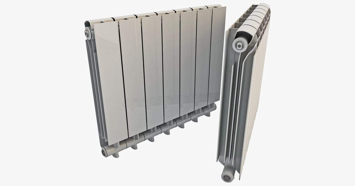 Rectangular radiator with vertical panels and cylindrical valves 3D ...