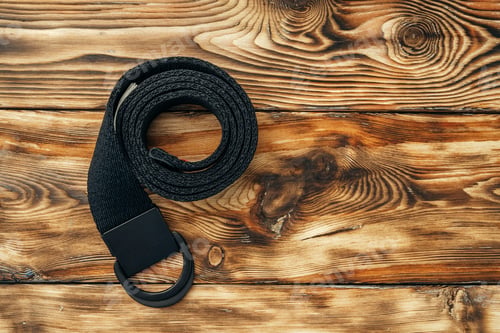 Preview: Fashionable male belt on brown wooden background