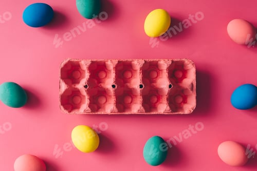 Preview: Colorful Easter eggs on pink background