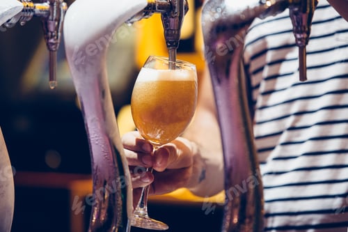 Preview: Bartender pours fresh beer from a tap