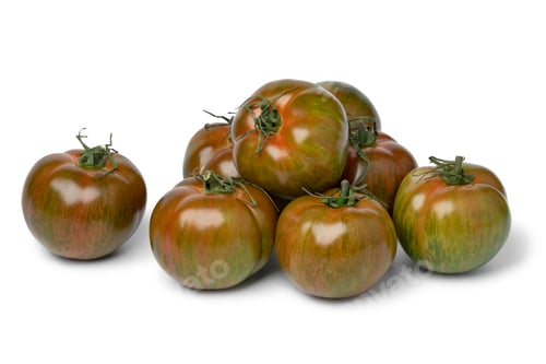 Preview: Group of red and green striped whole fresh tomatoes close up