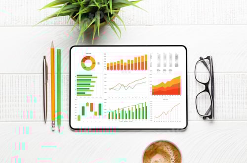 Preview: Business Data on Tablet with Coffee and Supplies