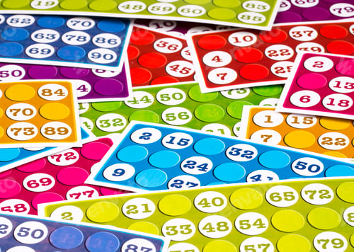 Preview: Colorful card game background. Tombola bingo cards.