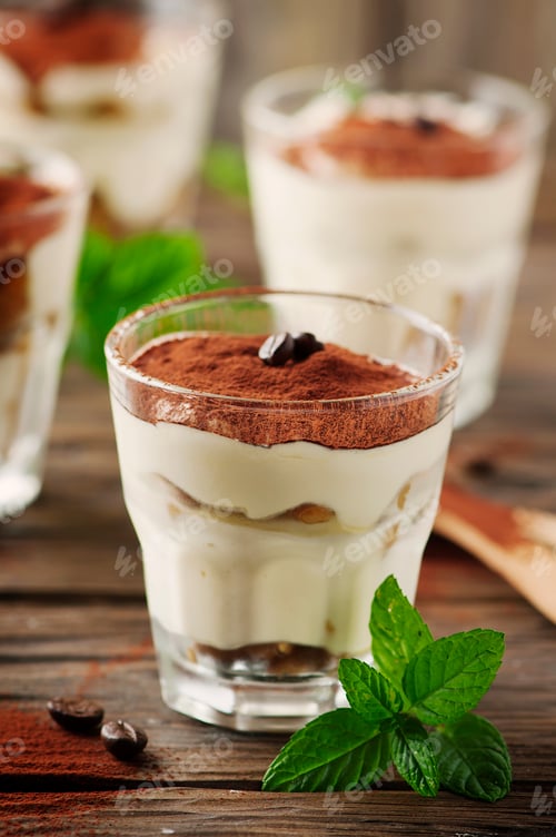 Preview: Traditional italian cake tiramisu with cookie and coffee