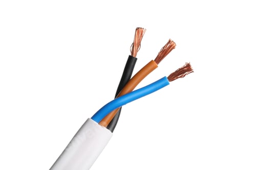Preview: Stripped electrical wire with copper strands isolated on white