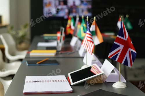 Preview: Table with flags in the classroom