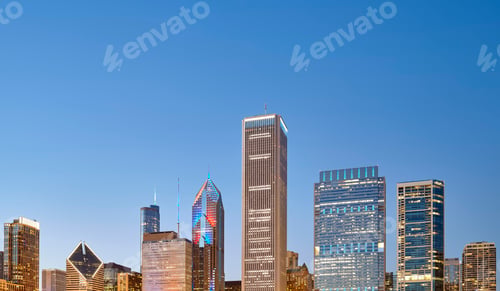 Preview: Picture of Chicago downtown skyline at twilight, USA