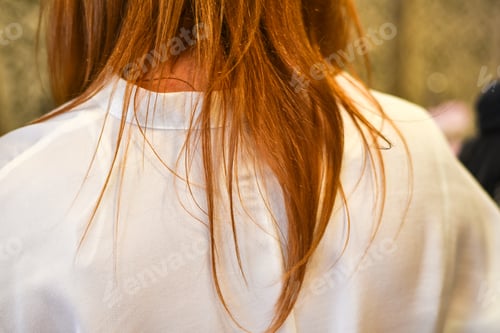 Preview: Woman with Long Auburn Hair and White Blouse