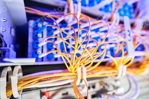 Preview: Close up of organized cable arrangement in server rack