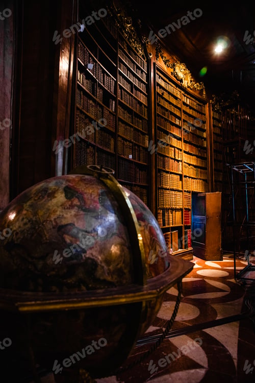 Preview: Budapest, Hungary - April 1, 2013: Ancient library replete with old books.