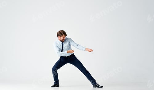 Preview: business man emotions jump light background